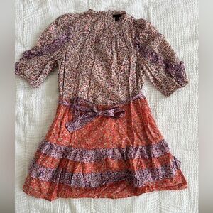 Tiered Floral Ann Taylor Mini Dress with Detachable Built-in Slip